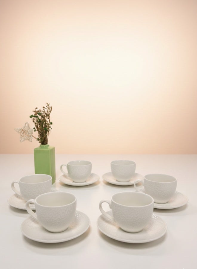 Feelings Ceramic Tea Cup & Saucer Set, includes 6 × 90ml Ceramic Tea Cups, 6 × Ceramic Saucers,  Serves 6 People, White - Image 3